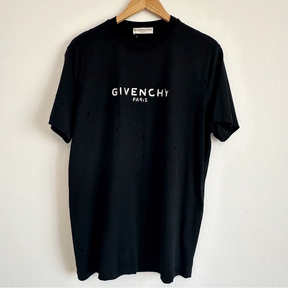 Givenchy Distressed Short Sleeve Tee Shirt Black